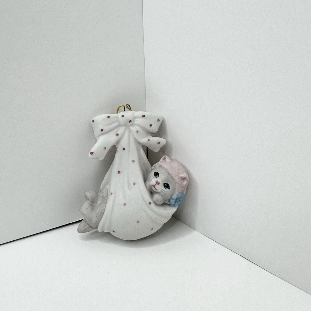 1990 Schmid Kitty Cucumber Christmas Ornament Baby Muffin It's A Girl Figurine